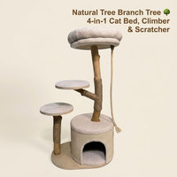 Arbre à chat en bois de luxe, tour d'escalade moderne pour chat, design antidérapant écologique, mobilier pour chat d'intérieur/extérieur à 2 niveaux, en carton