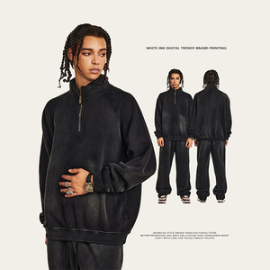 Sweat-shirt pour homme en coton 100% délavé à l'acide, col montant zippé 1/<span class=keywords><strong>4</strong></span>, surdimensionné, style streetwear, délavé, automne-hiver 2025, 360 g - Product Image 2