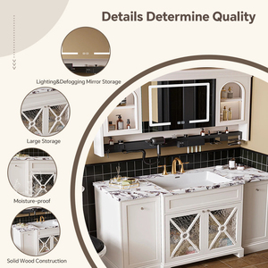 Mobile <span class=keywords><strong>Bagno</strong></span> Moderno in Stile Francese, Lavabo Personalizzabile, Armadietto con Specchio in Legno Massello e Specchio Intelligente - Product Image 4