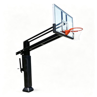 Système de basketball encastré réglable à levage direct usine, panneau arrière en verre trempé, panier métallique détachable