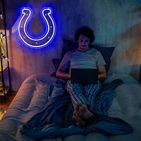 Enseigne néon LED authentique aux couleurs de l'équipe, style Colts, avec logo fer à cheval professionnel pour la décoration murale de bar sportif