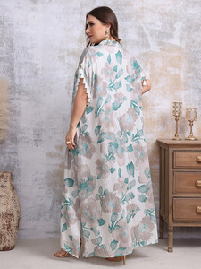 <span class=keywords><strong>Robe</strong></span> musulmane caftan grande taille <span class=keywords><strong>robe</strong></span> <span class=keywords><strong>femme</strong></span> verte à imprimé floral et pompon à manches courtes <span class=keywords><strong>robe</strong></span> maxi modeste <span class=keywords><strong>robe</strong></span> décontractée islamique - Product Image 4