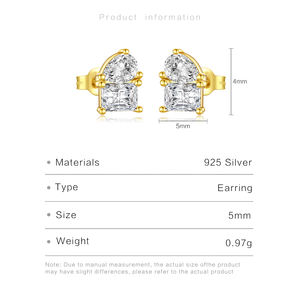 FUAMAY Fashion classico minimalista CZ orecchini <span class=keywords><strong>gemelli</strong></span> placcato oro 18K Mini geometrico quadrato a goccia zircone orecchino - Product Image 3