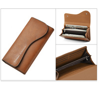 Tas Tangan Kulit PU Pria, Dompet Pemegang Kartu Warna Coklat Tahan Air Merek OEM Terkenal untuk Pria