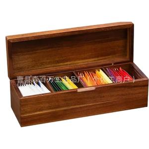 Wooden Tea Bag <b>Storage</b> <b>Box</b> Rectangular <b>Drawer</b> Style Compartmentalized Tea Set Holder Household Use - Product Image 5