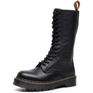 Bottes mi-mollet à plateforme pour femmes, grande taille, en <span class=keywords><strong>cuir</strong></span> de vache véritable, chaussures épaisses pour femmes, bottines mi-mollet style universitaire - Product Image 1