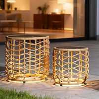 Table basse d'extérieur moderne en osier à énergie solaire avec lumières LED décoratives, étanche, 1 place, pour jardin, cour, bord de piscine