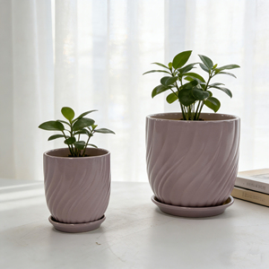 Pots à succulentes ronds modernes de 6 pouces en céramique <span class=keywords><strong>rose</strong></span> émaillée écologique avec soucoupe pour centres commerciaux intérieurs - Product Image 5
