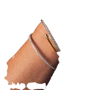 Pulsera de Joyería Chapada en Oro de 14K y 18K con Circonita Blanca, Brazalete Ajustable con Diseño de Serpiente y Circonitas Cúbicas Finas para Mujer, Pulsera Plateada para Mujer - Product Image 1