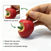 Broche en bois à l'effigie de fruits, art original surréaliste, artisanale et peinte à la main, avec œil mobile, bijou cinétique mécanique, vente en gros, cadeau