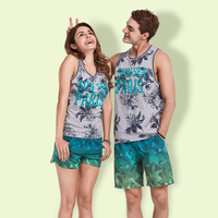 Ensemble de plage unisexe pour couple, séchage rapide, résistant à l'eau, nylon/cachemire, motif géométrique, fermeture à cordon, short de plage ample