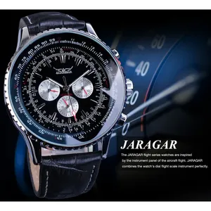 Montre-Bracelet Mécanique Automatique Homme de Luxe Jaragar AVIGATOR Series avec <span class=keywords><strong>Cadran</strong></span> 3 Aiguilles, Bracelet en Cuir Véritable <span class=keywords><strong>Noir</strong></span> – Marque de Renom - Product Image 3