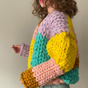 <span class=keywords><strong>Veste</strong></span> pull en <span class=keywords><strong>laine</strong></span> surdimensionnée à col en V multicolore pour <span class=keywords><strong>femme</strong></span> Cardigan en tricot épais pour l'hiver avec logo sur le devant - Product Image 5