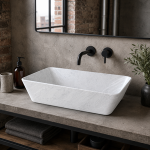 อ่างล้างมือแบบติดผนังหินธรรมชาติหรูหราจาก Poulars Wholesale พร้อมฐานหินอ่อน Bianco Carrara - Product Image 6