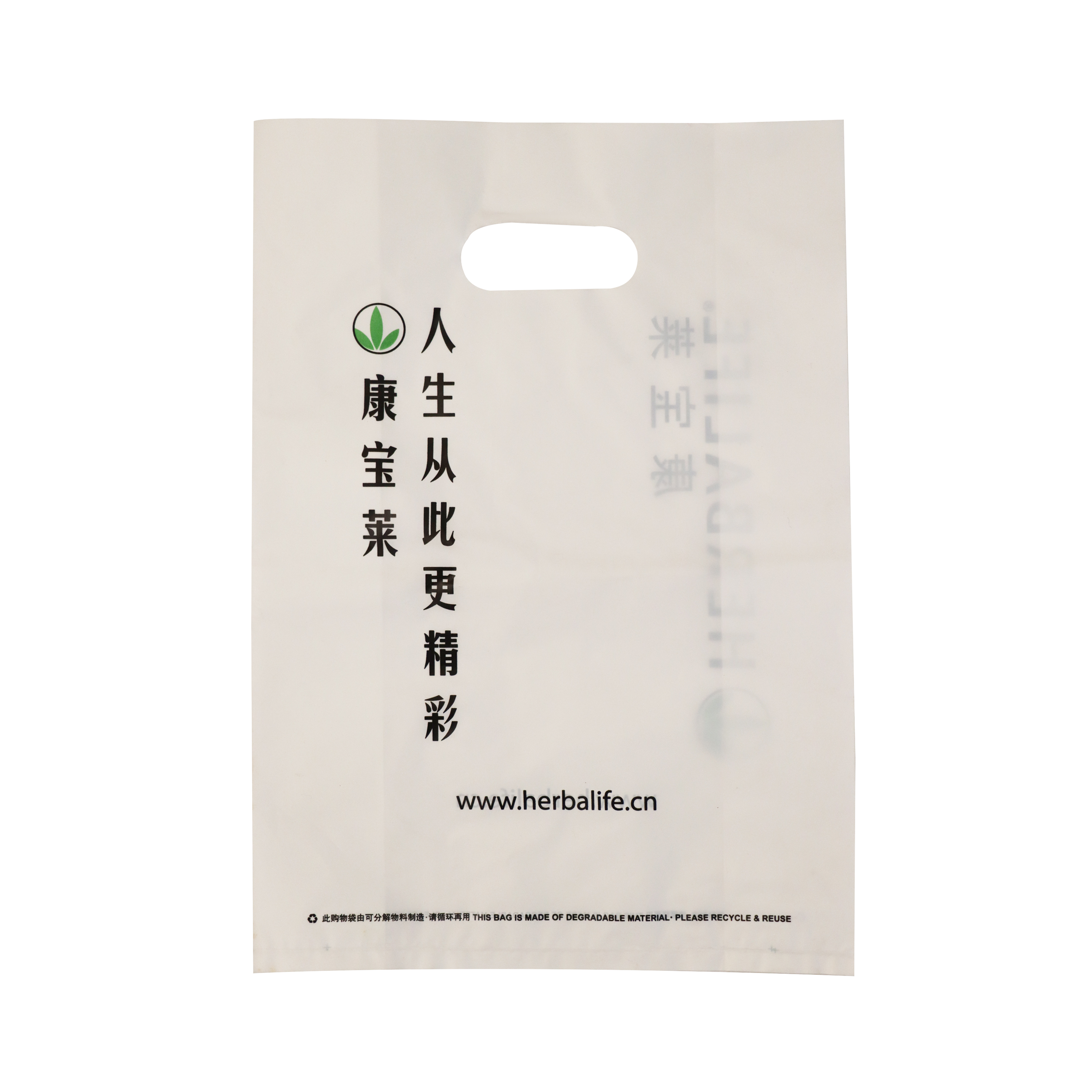 PE Custom Logo Printed Biodegradable PLA+PBAT Die Cut Shopping Bag PE Plastic with Punch Hole Handle and Gravure Printing Surface
