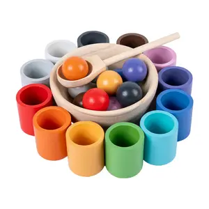 Hot Sale Baby Interesting Wood Stacking Tower Colorful Building Blocks Toys For Rainbow Ball With Bowl 100 - 499 pieces