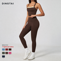 Ensemble de sport 2 pièces pour femme à col carré et bordure contrastante, débardeur à dos découpé et leggings taille haute à couture en V, séchage rapide, certifié GCC