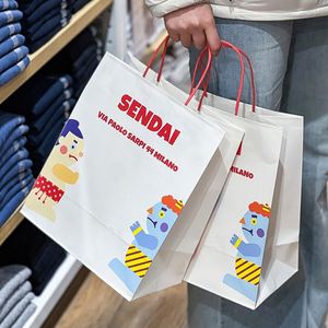 Custom Print Eco-Friendly <b>Biodegradable</b> Recyclable Kraft <b>Paper</b> Clothing Storage Gift Bags with Handles - Product Image 2
