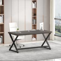 Bureau de bureau moderne en bois de 1.4m finition gris foncé Table d'ordinateur cadre en métal pour maison Villa étude Table d'étude élégante pour bureau