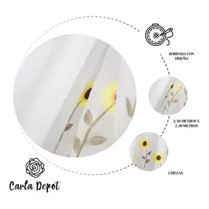 Ensemble de rideaux de douche en lin brodé de fleurs, design à double feuille, décoration de salle de bain - Product Image 3