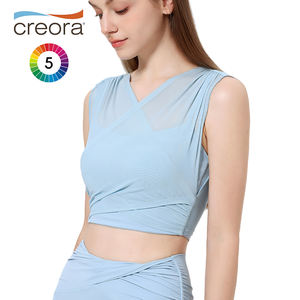 Tops y sujetadores de malla duraderos de moda de alta calidad, camiseta sin mangas semitransparente con cuello en V Cruzado dos en uno para mujer - Product Image 3