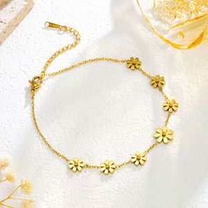 18K PVD Gold Stainless Steel Summer Floral Daisy Necklace <b>Bracelet</b> Set | Waterproof Hypoallergenic <b>Matching</b> Flower Jewelry - Product Image 4