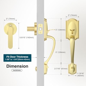 Poignée de <span class=keywords><strong>porte</strong></span> d'entrée vintage en laiton satiné avec levier de passage intérieur et poignée inférieure réversible pour portes extérieures - Product Image 2