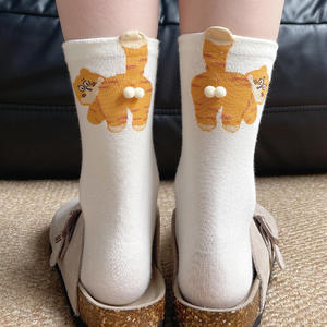 Meias de Algodão Divertidas para Mulheres com Design de Gato em <span class=keywords><strong>Cartoon</strong></span>, Acima do Joelho, Tendência de Outono e Inverno Zhuji - Product Image 6