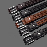 Ceinture tissée en cuir véritable unisexe avec boucle à aiguille en alliage de zinc résistante à la déchirure J-118 de ceinture à trou d'aiguille complet