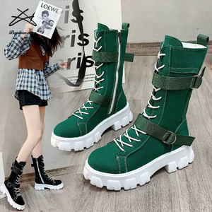 Bottines <span class=keywords><strong>mi</strong></span>-<span class=keywords><strong>mollet</strong></span> pour femmes 2022, chaussures à plateforme, chaussures en toile tendance pour femmes, chaussures d'automne, <span class=keywords><strong>bottes</strong></span> <span class=keywords><strong>mi</strong></span>-<span class=keywords><strong>mollet</strong></span> pour femmes à fermeture éclair épaisse - Product Image 5