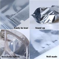 Sachet Mylar personnalisé en aluminium argenté, plat, anti-odeur, avec fenêtre transparente, de qualité alimentaire, à fond stable