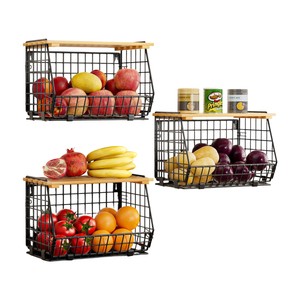 Keranjang buah kawat 3 Pak, untuk penyimpanan dapur keranjang gantung dan konter untuk produksi sayuran kentang dan bawang - Product Image 1
