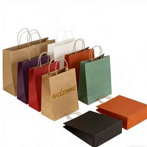 Sacs de shopping en papier kraft de luxe avec impression de logo personnalisée, ruban noir, emballage pour châles et foulards, pour vêtements et chaussures - Product Image 1