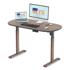 Oval Leg Electric Height Adjustable Desk,48x24 Inch One-Piece Oval Desktop, Standing Desk for Home Office, Walnut - Product Image 1