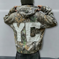 Sweat à capuche zippé court en coton French Terry pour homme, coupe ample, imprimé patchwork brodé sur mesure, motif camouflage Real Tree