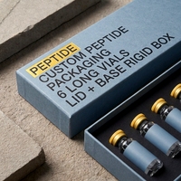 Boîte rigide personnalisée avec couvercle et base bleus pour 7 flacons de peptides, impression offset sur éponge
