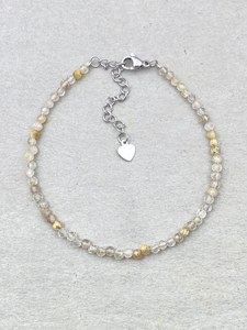 Pulsera de Cuarzo Rutilado Dorado con Cuentas Microfacetadas de Acero Inoxidable, Cristal Minimalista, Pequeñas Piedras Preciosas - Product Image 4