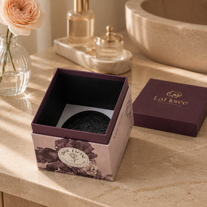 Coffret Cadeau Parfum Prune Profonde, Emballage Rigide de Luxe en Papier avec Logo Doré et Fenêtre Ronde - Product Image 4