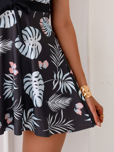 Ensemble tankini 2 pièces à imprimé Monstera noir pour femme, maillot de bain de vacances amincissant et sculptant le ventre, pouvant être porté comme haut - Product Image 5