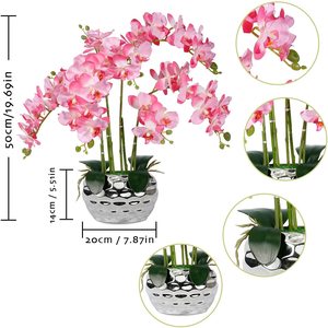 White <strong>Artificial</strong> <strong>Orchid</strong> with Silver Vase Elegant Faux <strong>Flower</strong> Arrangement for Christmas New Year Easter or Halloween - Product Image 4