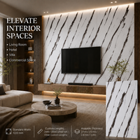 Lembaran Marmer UV MORLENX Putih Hitam Linear Vein, Panel Dinding PVC High Gloss untuk Proyek Interior Villa Modern