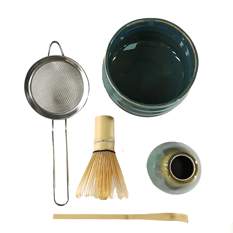 Generic Matcha Tea Set Blue Waves Design Ceramic Handmade Japanese Matcha Bowl Whisk matcha set