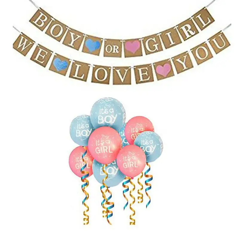 Jongen Meisje Baby Shower Party Decoraties Roze Wit en Blauw Thema Decor Set met Banners Ballonnen Poms Lantaarns