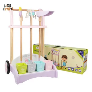 Creative design wooden cleaning set kids recycling center game family activities wooden garbage sorting game