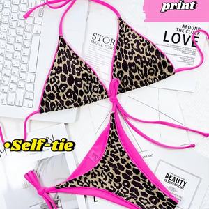 Customized Swimwear Pink Leopard Print <b>Glitter</b> Sexy Mini Bikini Strap Padded Two Piece Set Swimsuit Bikini Beachwear for Women - Product Image 2