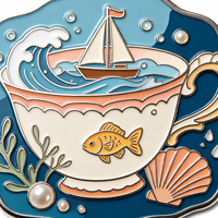 Épinglette en émail souple Teacup Ocean, bateau à voile antique, perle, pour badge métallique de design, bord plaqué argent, cadeau de collection