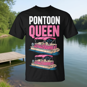 Camiseta Pontoon Queen para mujer, diseño de barco rosa con diseño de capitán de barco - Product Image 3