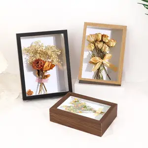 Penjualan Terbaik bunga kering DIY tampilan kasus bingkai kayu kosong kotak bayangan