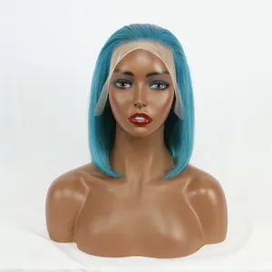 Wig renda rambut manusia murah Vietnam 613 wig frontal biru Brasil dijalin tanpa lem depan gaya bob hd renda frontal