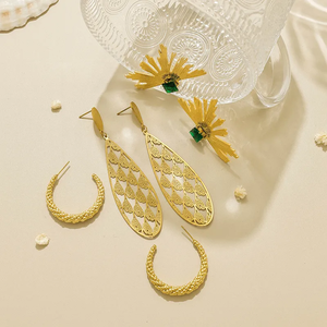 Minimalist Plated 18K Real <b>Gold</b> 304 Stainless Steel Long Water <b>Drop</b> Twist C Shaped Green Zircon Fan Shaped <b>Earrings</b> For Women - Product Image 6